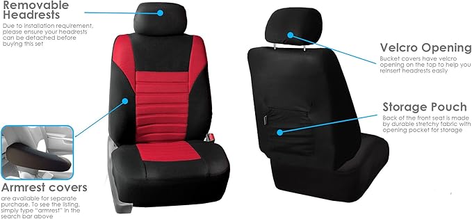 FH Group Automotive Car Seat Covers Front Set Premium 3D Air Mesh Front Seat Covers, Airbag Compatible Universal Fit Interior Accessories for Cars Trucks and SUVs - Red