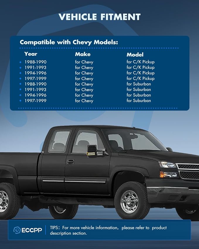 ECCPP Towing Mirrors Fit For 1988-1998 For Chevy For C/K Pickup For Suburban With Left Right Side With Power Heated Turn Signal Light Clearance light Arrow Turn Signal Back up lamp