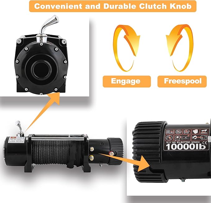 12V 10000LBS Electric Winch Synthetic Rope Electric Winch for Towing ATV/UTV Off Road with Mounting Bracket Wireless Remote,Black