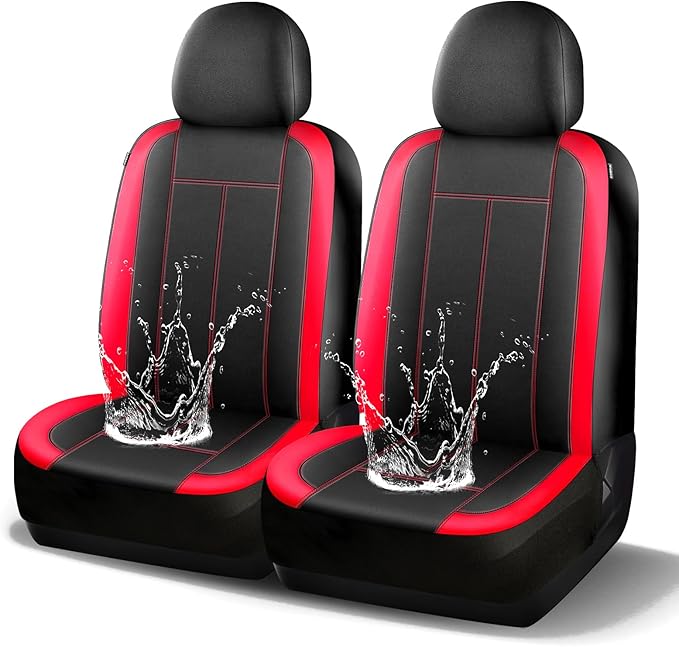 Neoprene Waterproof Seat Covers, Composite EVA Lining Car Seat Cover Front Seats, Airbag Compatible,Durable,Universal Automotive Comfort for Most Cars,Trucks, SUVs(Black Red 816)
