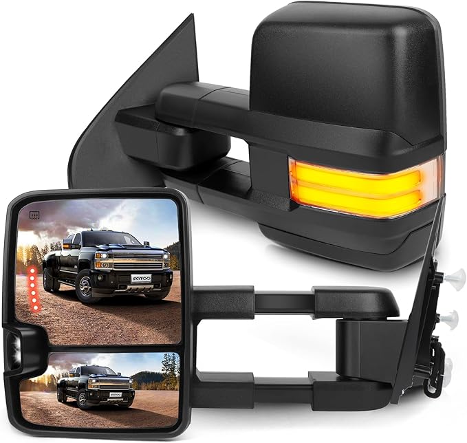 SCITOO Tow Mirrors Compatible with for 2014-2020 For Chevy Silverado For GMC Sierra Pickup Truck Power Adjusted Heated LED Turn Signal Running Width Light Black Towing Mirrors LH RH