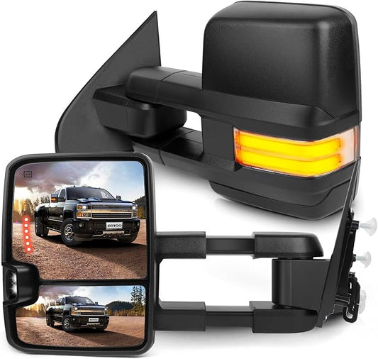 SCITOO Tow Mirrors Compatible with for 2014-2020 For Chevy Silverado For GMC Sierra Pickup Truck Power Adjusted Heated LED Turn Signal Running Width Light Black Towing Mirrors LH RH