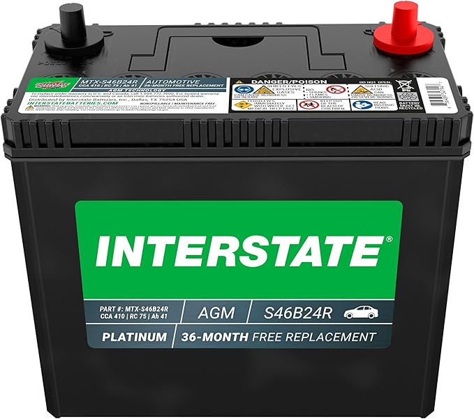Interstate Batteries Group S46B24R AGM Car Battery Replacement (MTX-S46B24R) 12V, 410 CCA, 36 Month Warranty, Replacement Automotive Battery for Cars