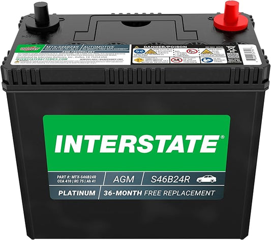 Interstate Batteries Group S46B24R AGM Car Battery Replacement (MTX-S46B24R) 12V, 410 CCA, 36 Month Warranty, Replacement Automotive Battery for Cars