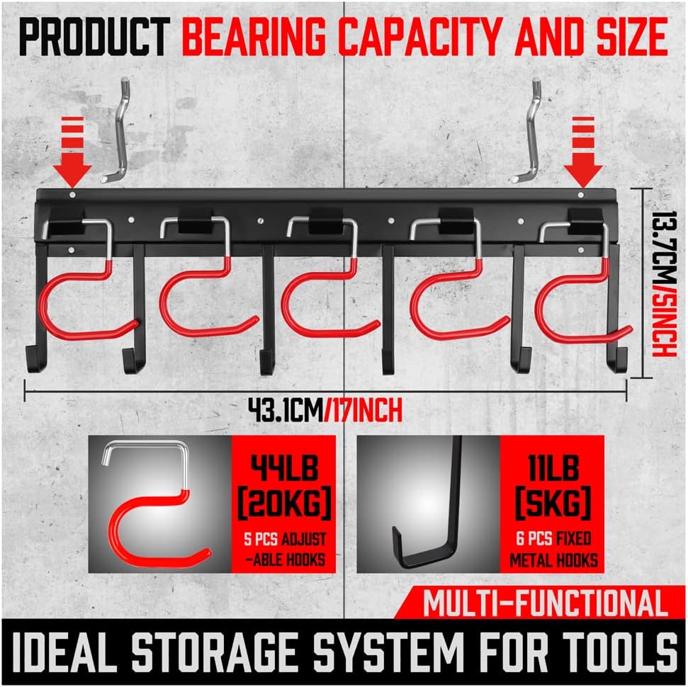 68" All Metal Garden Tool Organizer - Sturdy Garage Wall & Shed Organization System - Hooks for Shovel, Broom, Rake & More