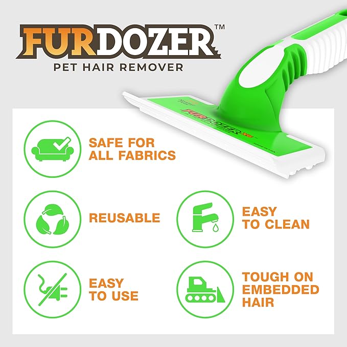 FurDozer Pet Hair Remover & Auto Detailing Tools - Cat & Dog Hair Remover for Carpets, Car Interiors, Couches, Bedding, & Pet Furniture (Green, X6)