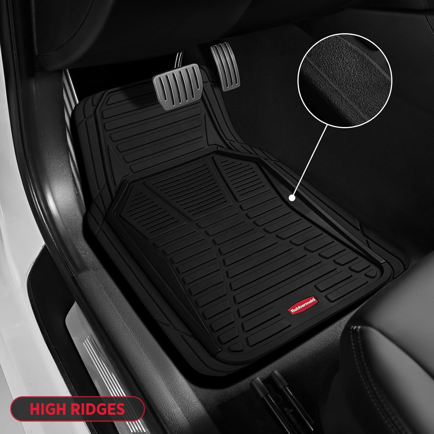 Rubbermaid Car Mat Full Set All-Weather Heavy-Duty 4 Pieces– Trim-to-Fit Universal Car Mats Full Set – Waterproof Rubber Floor Liners for Most Trucks, SUVs, Vans, and Sedans-Black