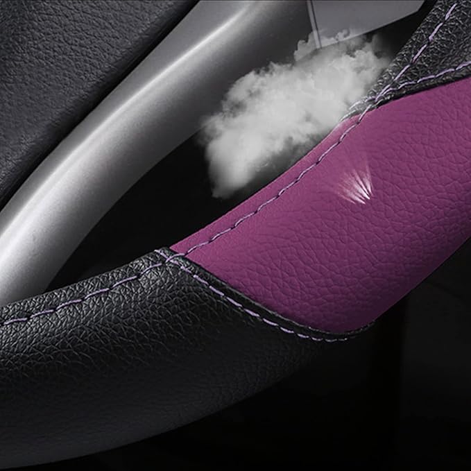 Leather Car Steering Wheel Cover, Non-Slip Car Wheel Cover Protector Breathable Microfiber Leather Universal Fit for Most Cars (Purple-2)