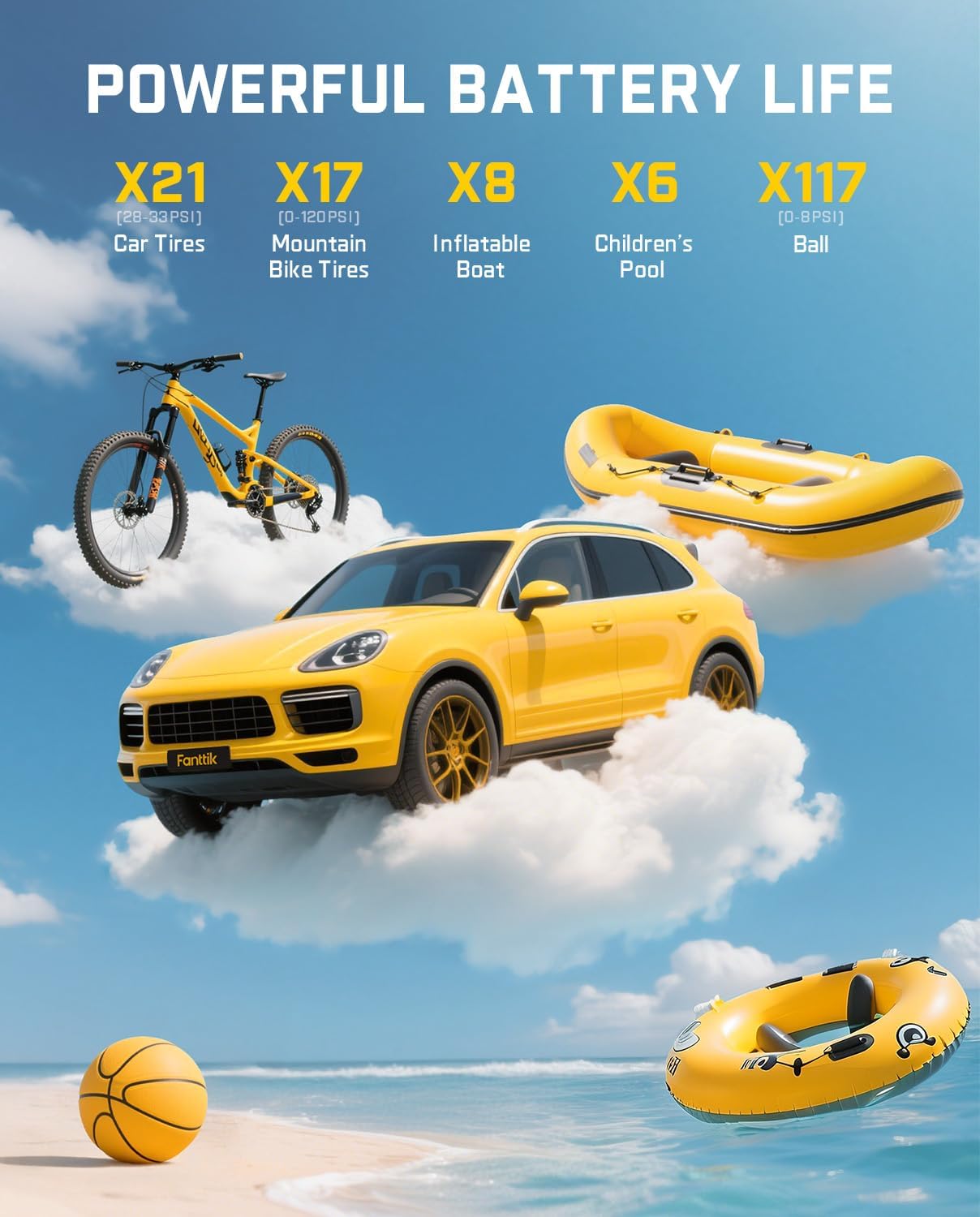 Fanttik X9 Classic Tire Inflator Portable Air Compressor with Light and Power Bank, 150PSI Cordless Air Pump for Car, Motorcycle, Bike, Ball, Air Mattress, Kayak, Swimming Ring