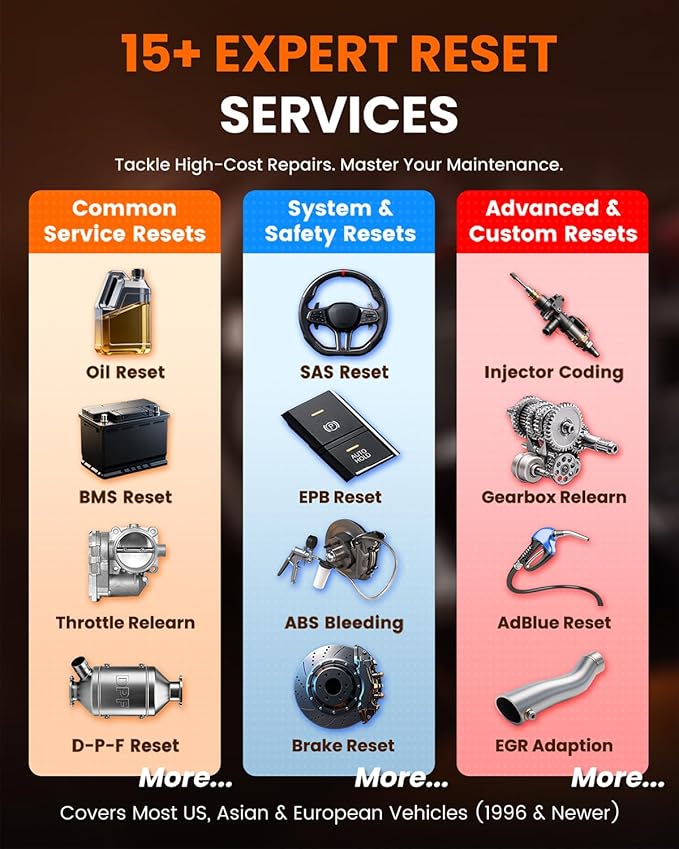 ANCEL DS200 Full System OBD2 Scanner with 15+ Reset Services - Oil/BMS/Brake Reset, DPF Regen, Injector Coding, ABS Bleeding, Free Lifetime Updates, Online Customer Service