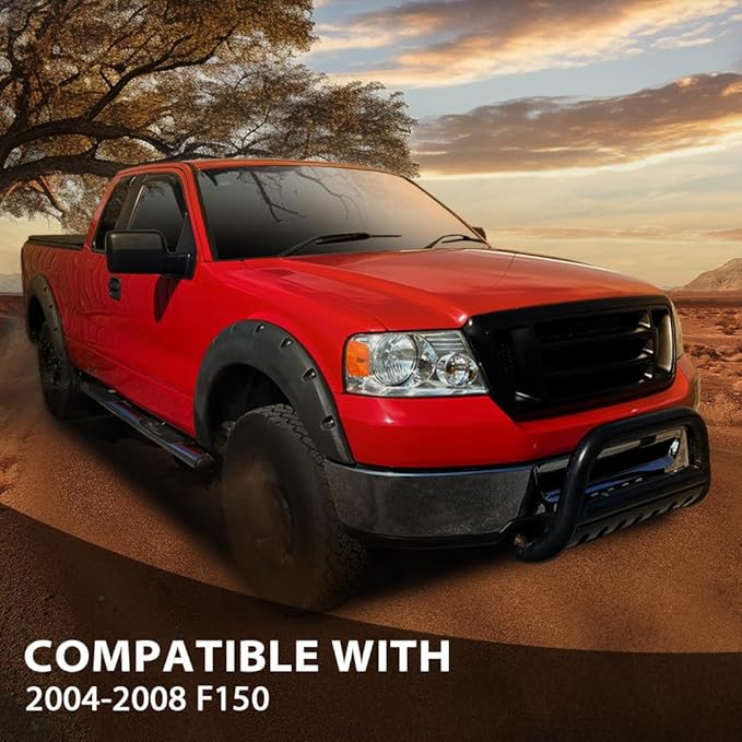 4PCS Fender Flares Fit for Ford F150 Styleside 2004-2008 & 2007-2008 Lincoln Mark LT with 66.0"/ 67.0"/ 78.0"/ 96.0" Bed Length Models Only Textured Rivet Style Wheel Cover Accessories