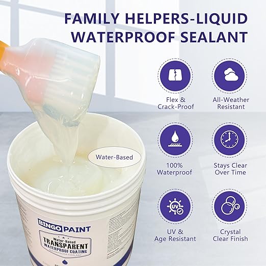 Waterproof Sealant 35oz Clear, BingoPaint Transparent Waterproof Coating Clear Sealant Water-Based Invisible Agent Roofs, Walls, Garden, Terraces Indoor & Outdoor