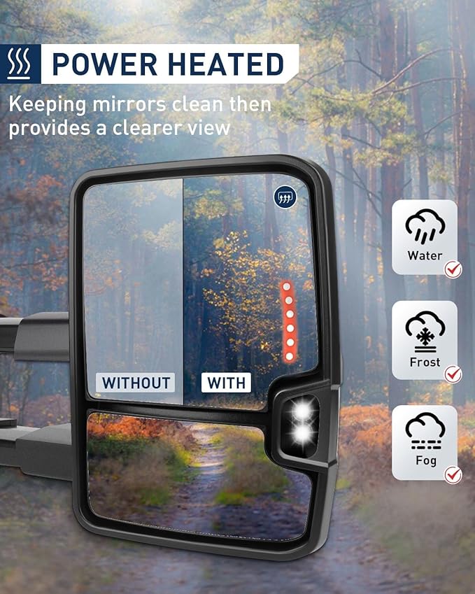 ECCPP Towing Mirrors Tow Mirrors With 2007-2014 For Chevy For Silverado For GMC For Sierra Truck Power Heated Turn Signal Width Light Lh Rh Pickup Truck