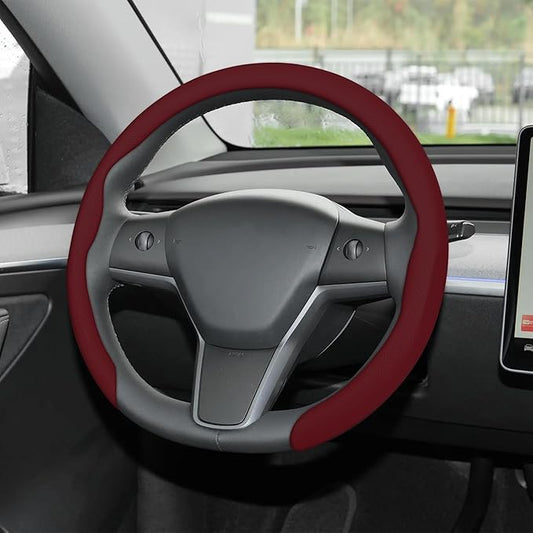 frani Nappa Leather Steering Wheel Cover, Universal 15 Inch Premium Non-Slip Steering Wheel Cover Wine Red