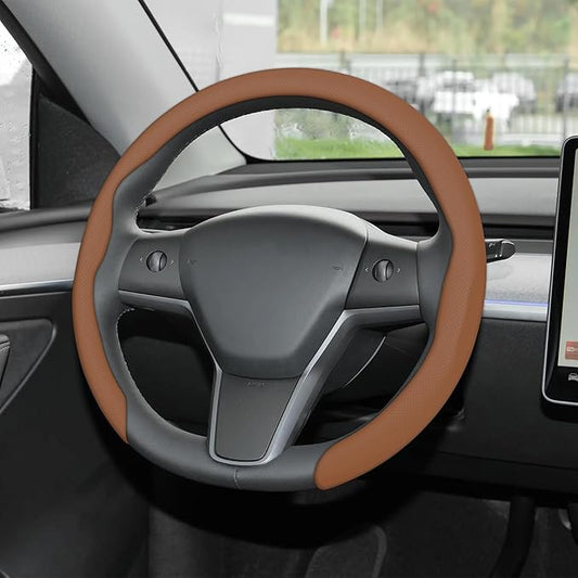 frani Nappa Leather Steering Wheel Cover, Universal 15 Inch Premium Non-Slip Steering Wheel Cover Camel Brown