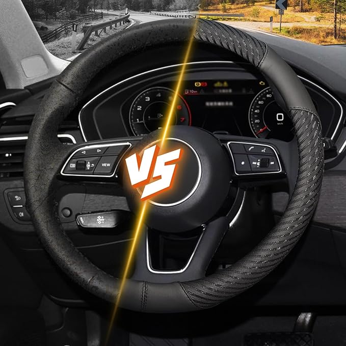 KAFEEK Steering Wheel Cover, Universal 15 inch, Microfiber Leather Ice Silk, Breathable, Black