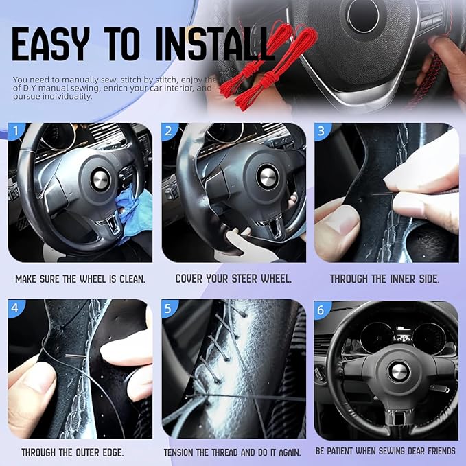 DEEYOTA Car Steering Wheel Cover Universal Fit Round Stitch Steering Wheel Wrap Thin PU Leather Steering Wheel Cover Sewn on 15" Car Wheel (Coffee)