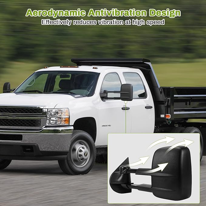 AUTOSAVER88 Towing Mirrors Compatible with 2007-2013 Chevy Silverado GMC Sierra All Models Right and Left Side Mirror Power Adjustable Heated Tow Mirror Set