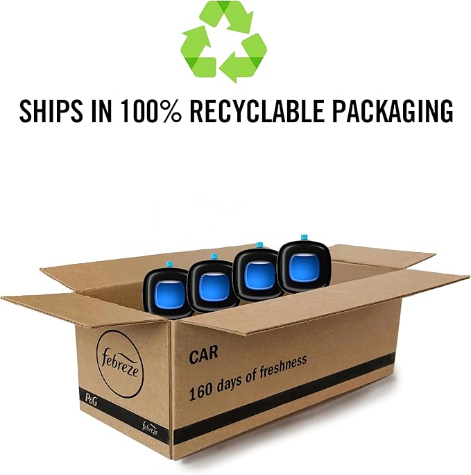 Febreze Car Ocean Scent Air Freshener Vent Clip, .07 oz. Car Vent Clip, Pack of 4