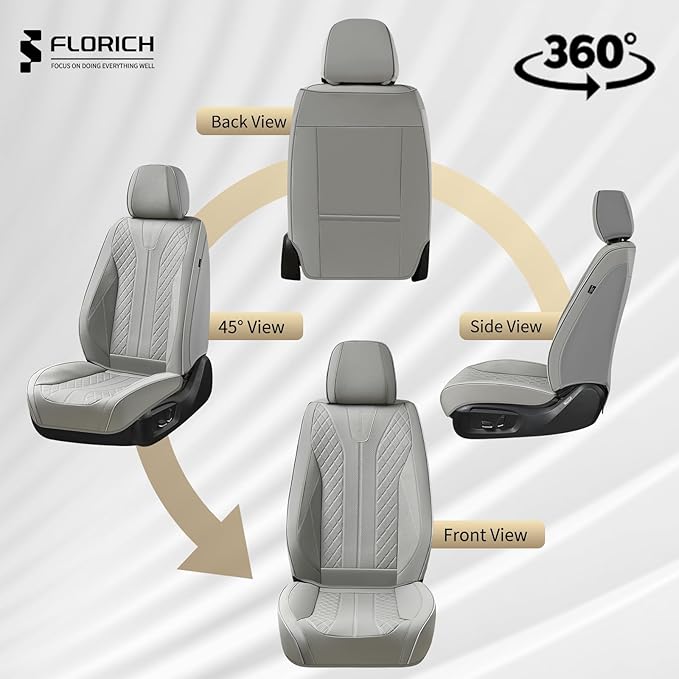 FLORICH Car Seat Covers, Leather Seat Cover for Cars Waterproof Seat Covers Full Set Universal Seat Covers for Cars Seats Protectors Car Seat Cushion Universal Fit for Most Cars SUV Trucks, Gray