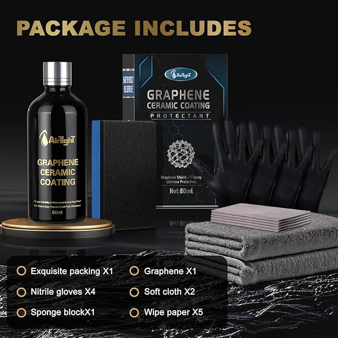 AirTighT Advanced Graphene Ceramic Coating- Self-Cleaning Effect Ultra-High Gloss, Long-Term Protection for Cars, Motorcycle & More,10+ Years Protection Extremely Hydrophobic Anti Scratch