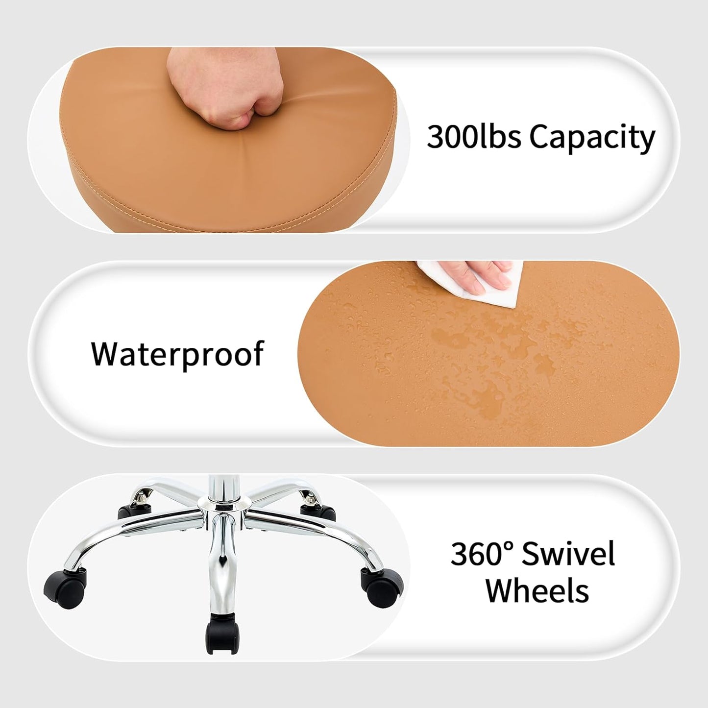 Office Desk Chair, Adjustable Swivel Rolling Stool 19.5’’-26.6’’,Camel Brown Desk Stool with Wheels (Camel Brown)