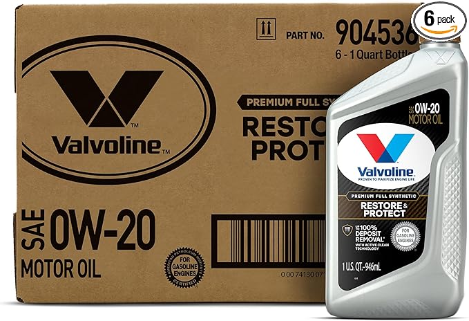 Valvoline Restore & Protect Full Synthetic 0W-20 Motor Oil 1 QT, Case of 6