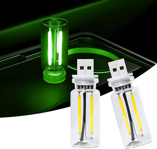 2-Pack Vintage USB LED Lights for Car Interior, Touch Dimmable Night Light - Retro Glass Bottle Filament Lamp Bulb for Bedroom, Camping, Holiday Decoration Ambiance