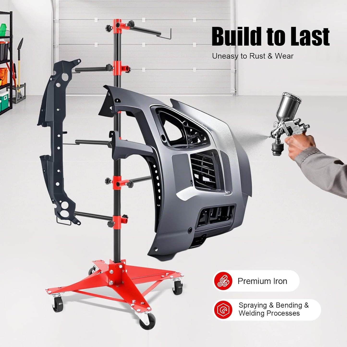 Panel Tree Stand for Painting Rotatable FreeStanding Panel Paint Holder with Wheels Adjustable Center Post for Hang Automotive Doors Fenders Bumpers, Car Repair Shops, Garages(18.5*18.5*47.2in)