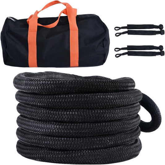 Kinetic Recovery Tow Rope, 48000LBS Snatch Strap (1" x 30ft) with Soft Shackles, Extreme Duty 30% Elasticity Energy Offroad Towing Straps Kit for Car Jeep Trucks SUV UTV ATV Tractor - Black