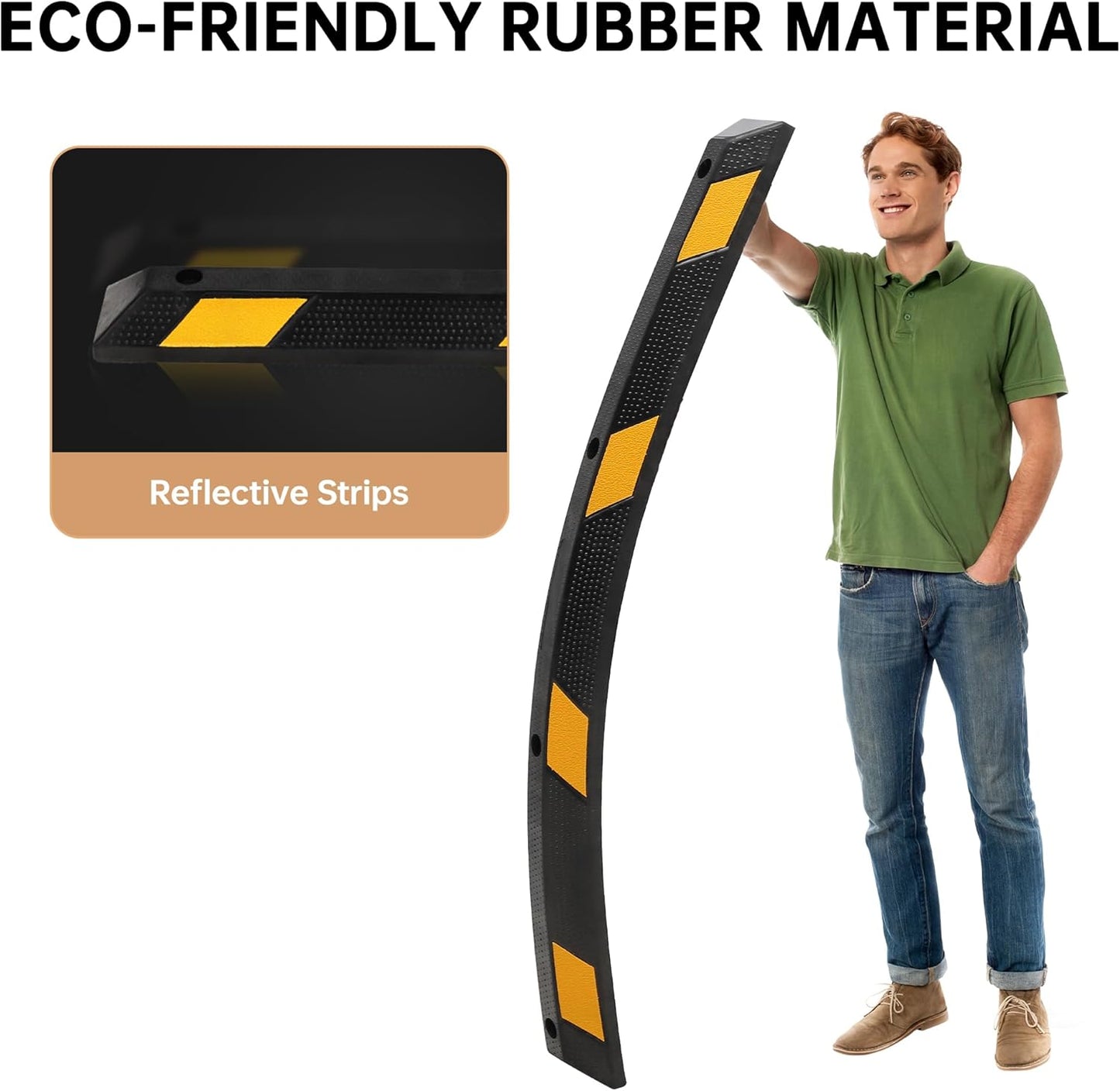 2-Pack 72" Rubber Parking Curb, Heavy Duty Long Garage Floor Wheel Stopper with Highly Visible Yellow Reflective Stripes, Car Parking Bumpers for Truck, RV, Trailer