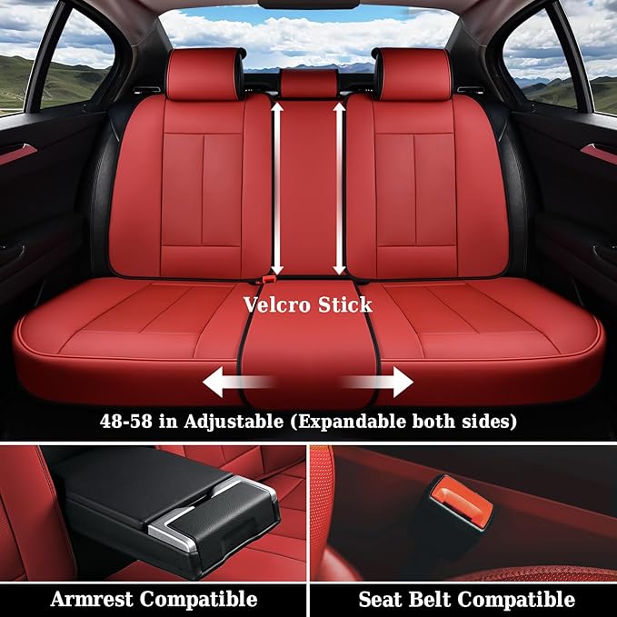 Coverado Car Seat Covers Full Set, Premium Nappa Leather Seat Covers for Car, Waterproof Car Seat Protector with Lumbar Support, Automotive Seat Covers Universal Fit for Most Cars SUV Truck, (Red)