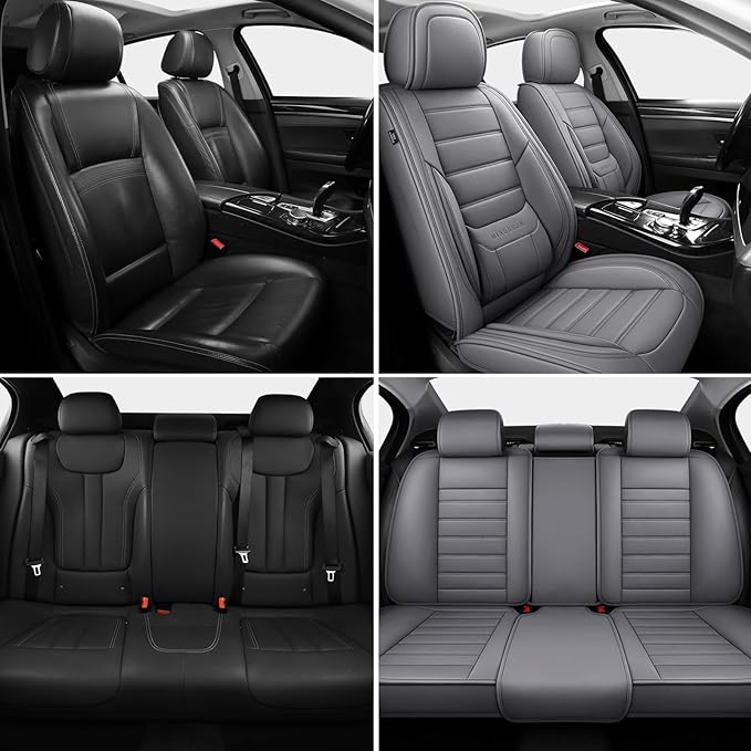 Leather Car Seat Covers,Car Seat Covers Full Set,Automotive Seat Covers 5 Seats,Fit for Most Cars SUV and Most Sedans Grey