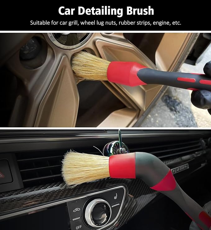 YeewayVeh Wheel Cleaning Kit, 5Pack Bendable Wheel Cleaning Brush and Microfiber Rim Cleaner Brush, Tire Dressing Applicator and Car Detailing Brush for Wheel Care and Cleaning Kit, Red