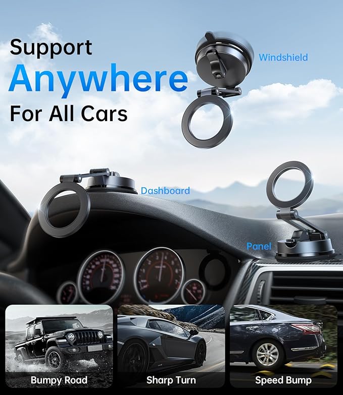 Car Phone Holder for Magsafe [80LBS Strongest Suction] Phone Mount for Car, 360° Rotation Vacuum Magnetic Suction Cup Phone Mount, Phone Holder for Your Car for iPhone 17 16 Pro Max 15 14 13 12 Plus