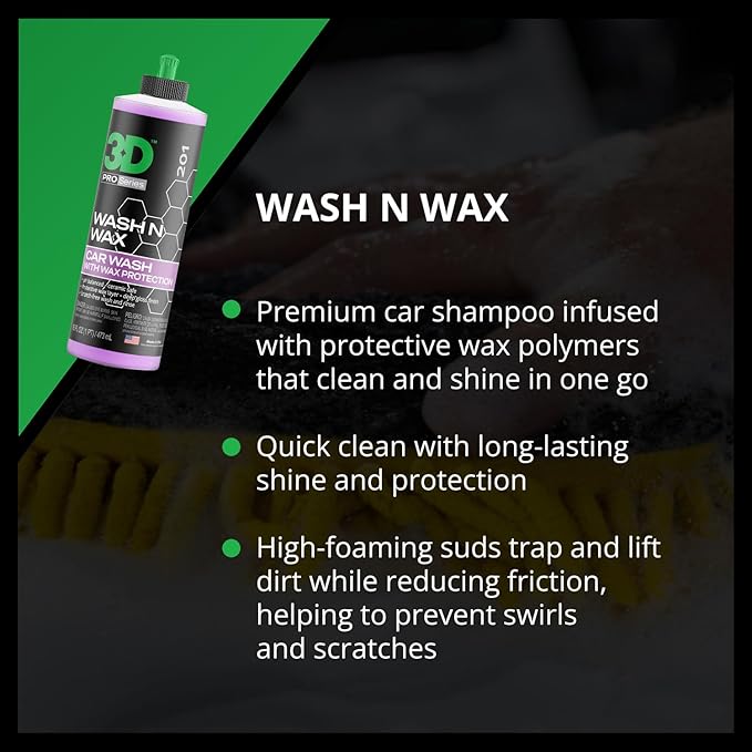 3D Wash N Wax Car Wash Soap - pH Balanced, Easy Rinse, Scratch Free Soap with Wax Protection - 16oz.