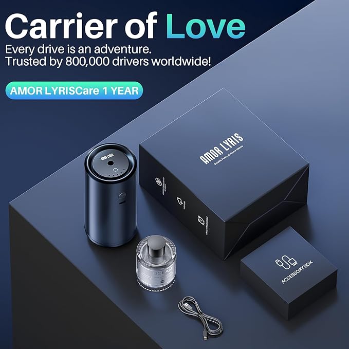 Smart Car Air Freshener Diffuser, Car Diffuser Air Fresheners Long Lasting with 100ml Capacity Essential Oil Last 6 Months, RGB Music Syncing Light, Auto On/Off, 5 Adjustable Car freshener, Azure