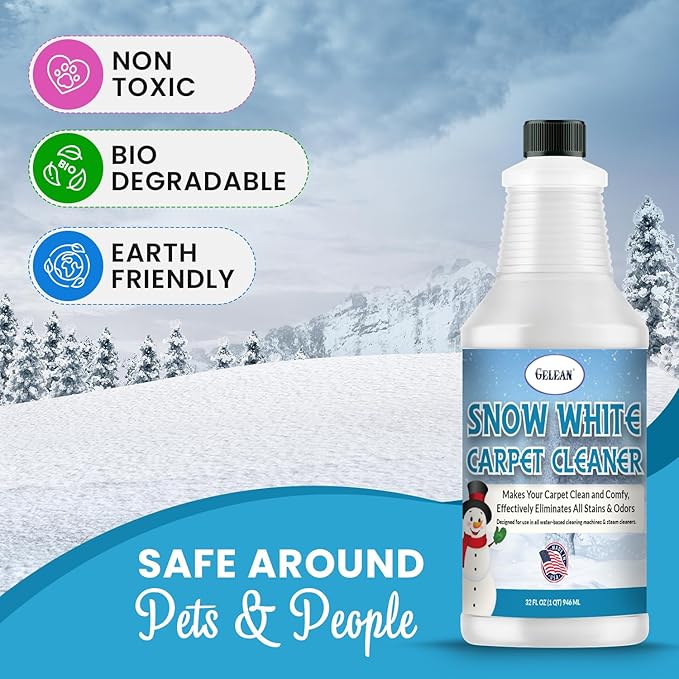 Carpet Cleaner 32oz Rug Extracting Shampoo SNOW WHITE Carpet Cleaner Solution and Machine Use, Removes Even The Toughest Stains and odors, Rug Car Upholstery and Carpets, 32oz