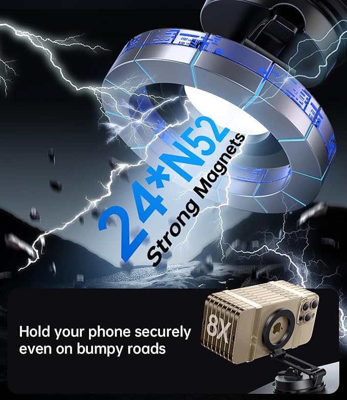 Car Phone Holder for Magsafe [80LBS Strongest Suction] Phone Mount for Car, 360° Rotation Vacuum Magnetic Suction Cup Phone Mount, Phone Holder for Your Car for iPhone 17 16 Pro Max 15 14 13 12 Plus