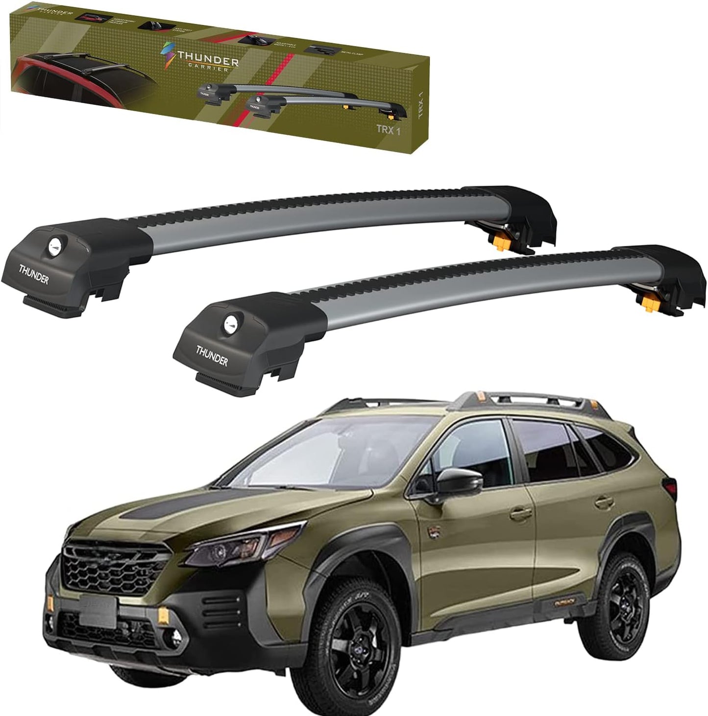 Catch USA Car Roof Rack Cross Bars for Subaru Outback Wilderness with Lock 2021 2022 2023 Aluminum Cross Bar for Rooftop Cargo Carrier Luggage Kayak Canoe Bike Snowboard (Gray)