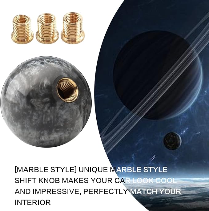 Round Ball Shift Knob Universal Marble Style Gear Shift Knob 5 6 Speed for Manual Automatic Vehicles with Adapters (Gray)