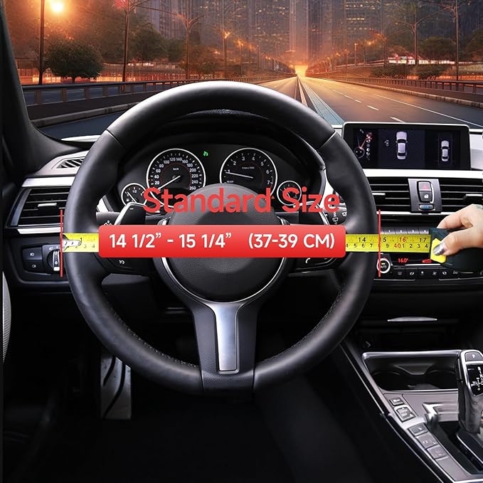 Car Steering Wheel Cover，Anti-Slip, Safety, Soft, Sports Style, Leather Steering Wheel Cover for Men Women, Adaptable to 14.5-15 inches Steering Wheel (Black with Red line)