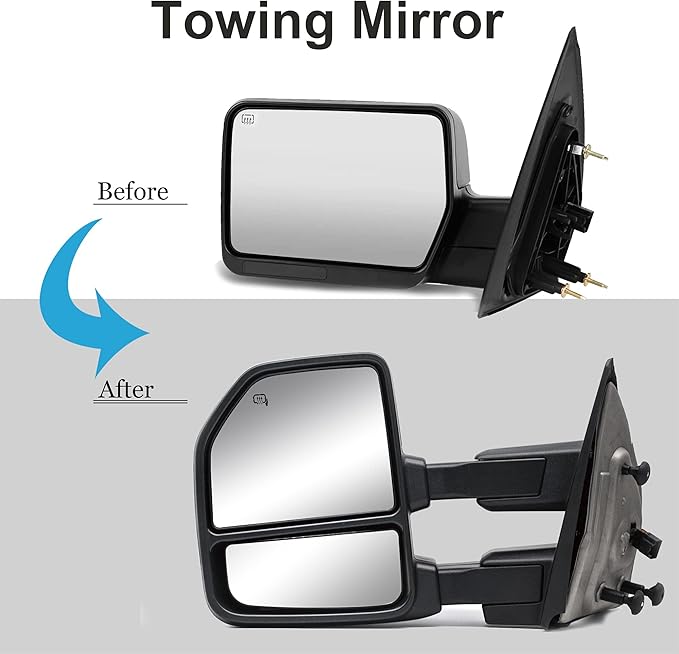 WLLW Upgrade style Towing Mirrors fit for 2004-2006 2007-2014 Ford F150 Pickup Power Heated Defrost Tow Mirrors with LED Turn Signal Puddle Light Chrome Cap