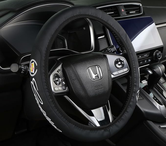 Black car Steering Wheel Cover - Universal Car Accessory for Diverse Cars, Durable Leather Cover with Anti-Slip Lining, for Steering Wheel with a Diameter of 14.5"-15".