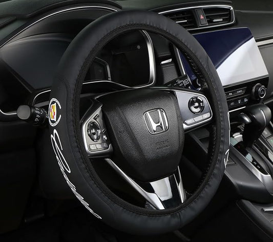 Black car Steering Wheel Cover - Universal Car Accessory for Diverse Cars, Durable Leather Cover with Anti-Slip Lining, for Steering Wheel with a Diameter of 14.5"-15".