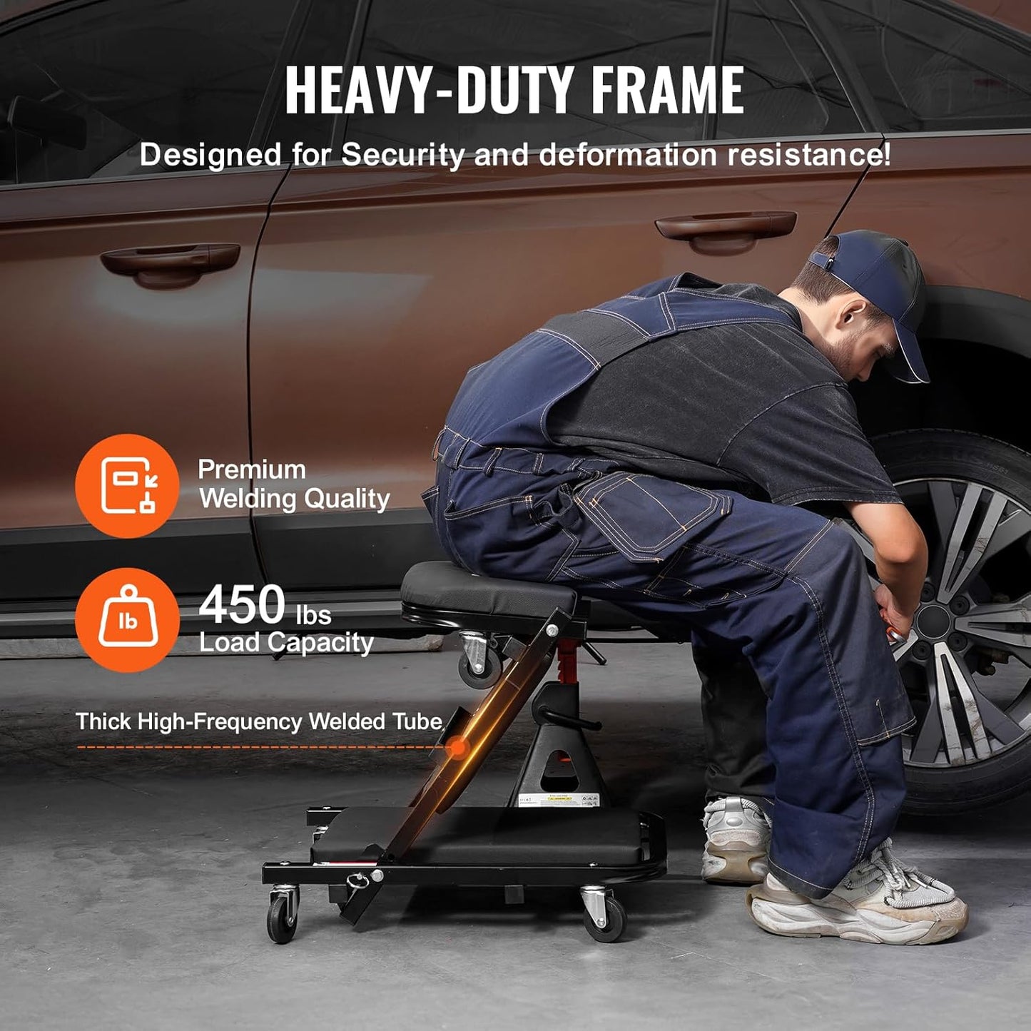 VEVOR Foldable Z Garage Creeper, 40 in, 450 lbs Load Capacity Rolling Folding Mechanic Creeper Stool, with 6 Universal Wheels Padded Seat Steel Frame, Lay Down or Sit Chair for Garage Shop or Home