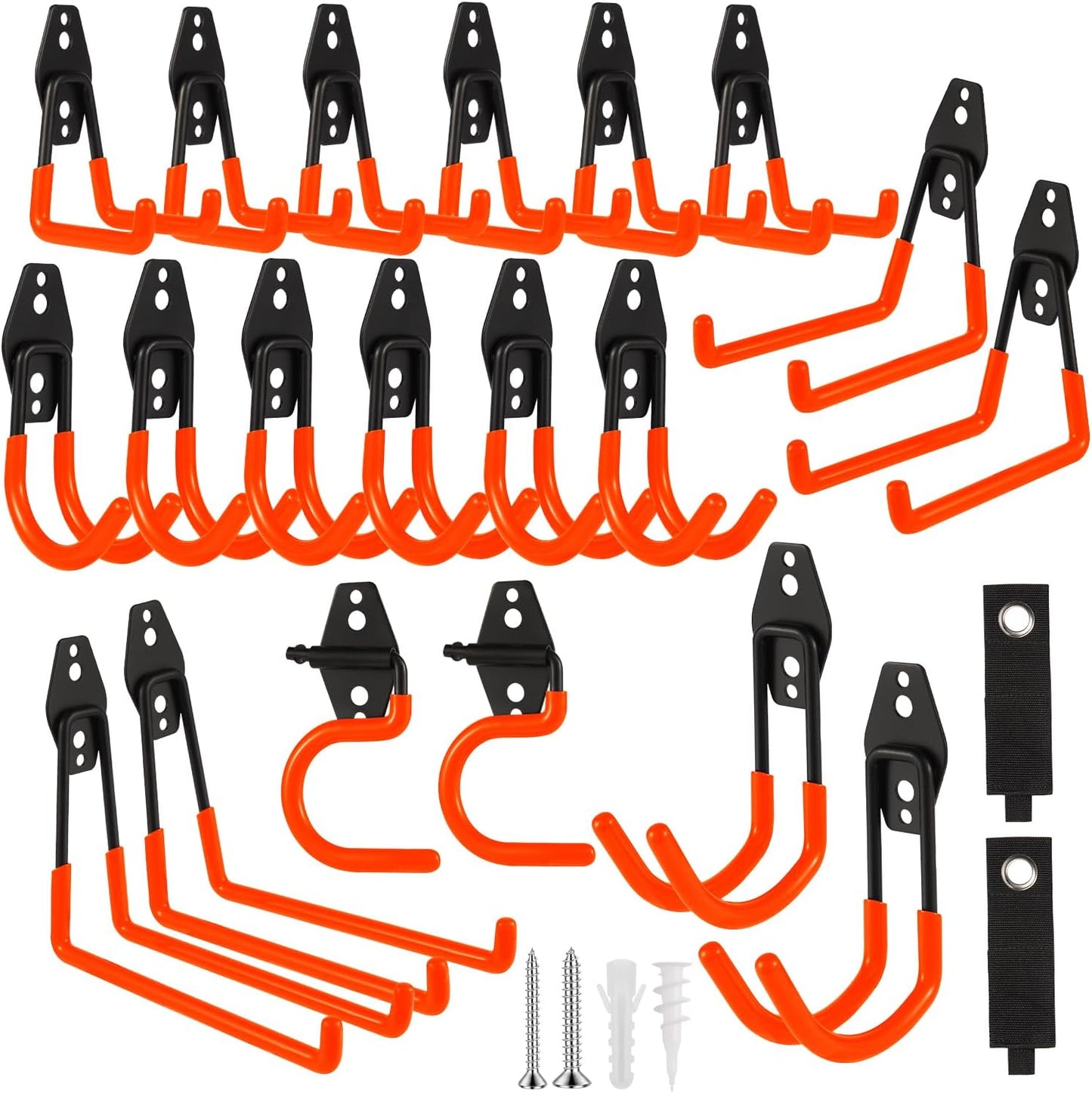 Garage Hook Heavy Duty Wall Storage Hangers, 22 Pack Garage Storage Hooks Steel Tool Orange for Ladders, Ropes, Garden Tools