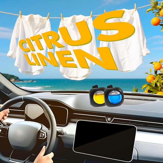 Car Air Freshener Vent Clips, 12 Pack, 6 Linen, 6 Citrus, Provides Long-Lasting Scent, Up to 360 Days, Car Fresheners