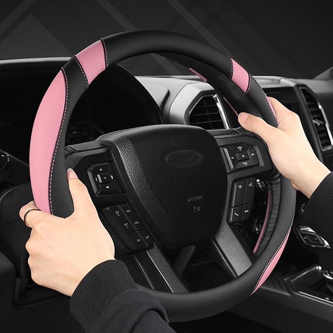 West Llama Customized Auto Car Steering Wheel Cover for Ford F-150, F-250, F-350, Expedition (Black+Pink)