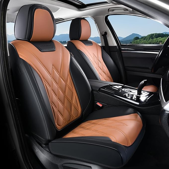 Coverado Car Seat Covers Full Set, Seat Covers for Cars, Front Seat Covers and Back Seat Cover Waterproof Leather Automotive Seat Cover, Universal Car Interior Protectors Cushion for Most Cars